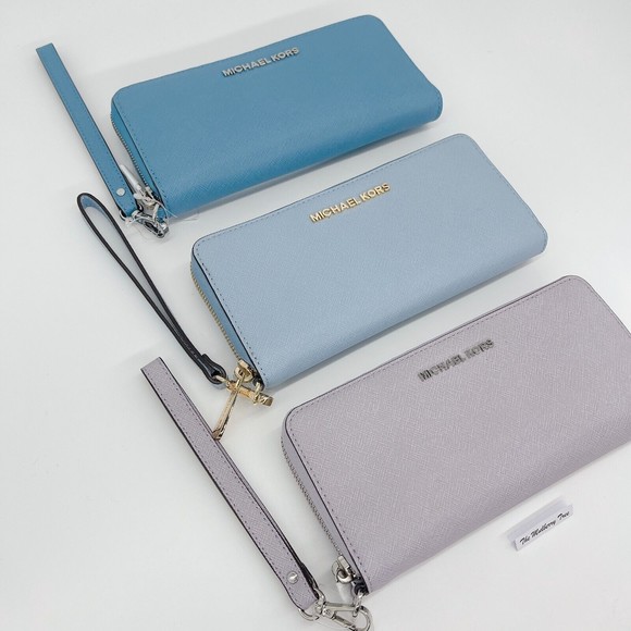 Michael Kors Sky Blue Jet Set Travel Continental Clutch Strap Wallet Large NWT - Picture 6 of 7